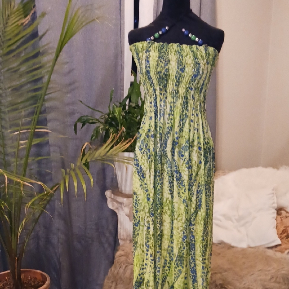 Green Strapless Maxi Dress